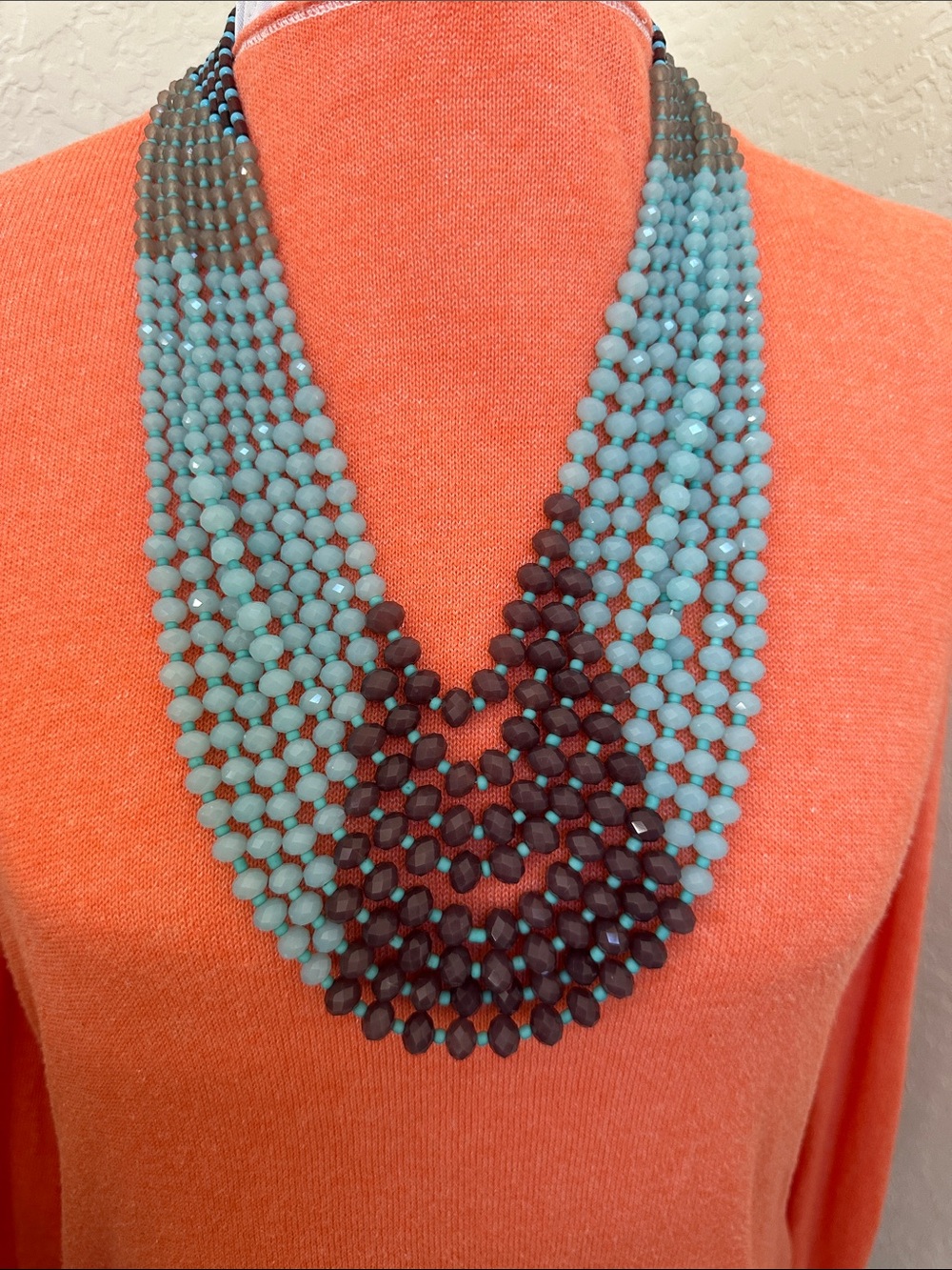 DENIS & CHARLES RUSH Aqua and Brown Necklace